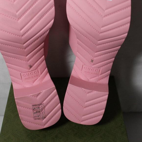 NWB Gucci Logo Rubber Clogs Mules Slip Ons Wild Rose - Picture 6 of 12